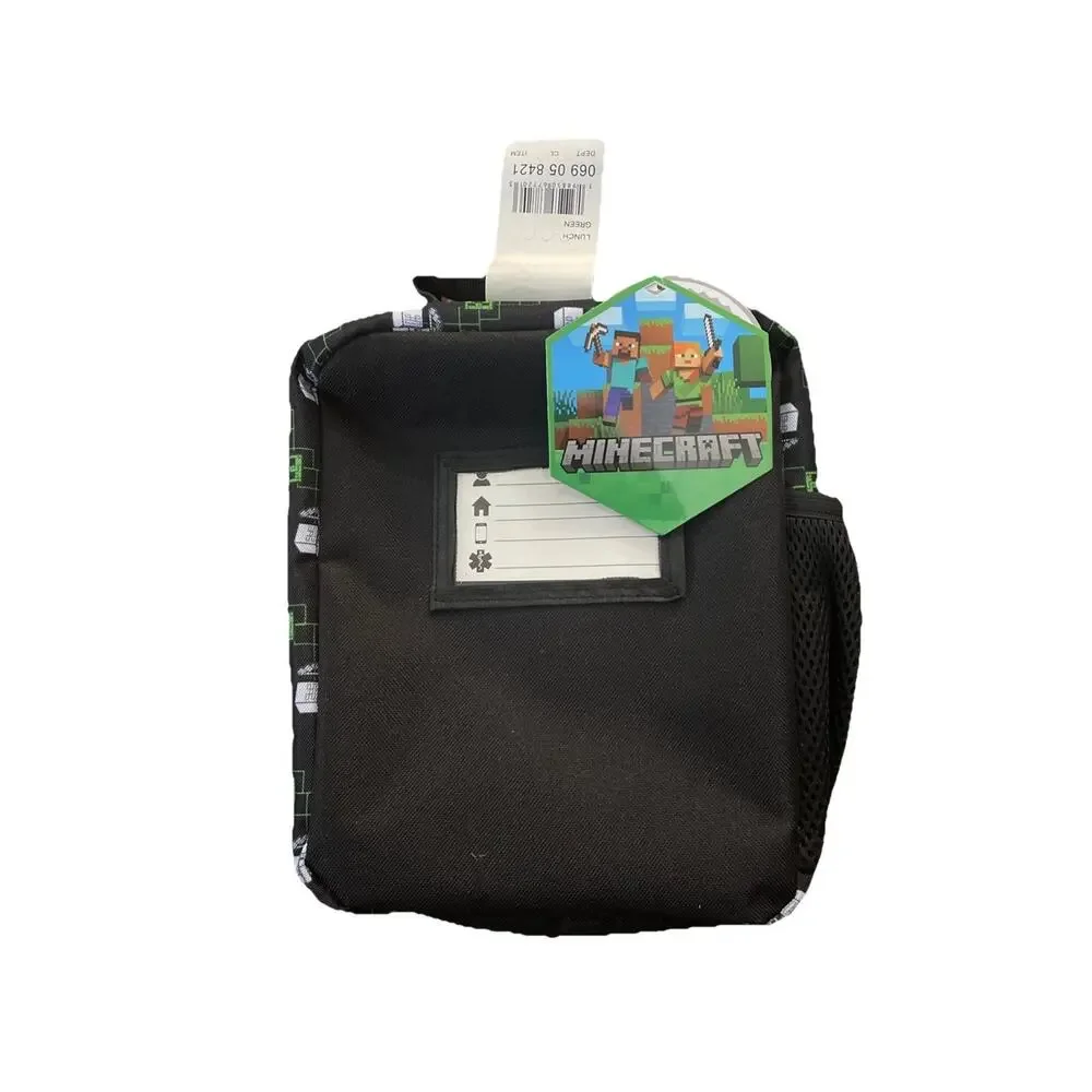 Minecraft Creeper Green/Black Insulated Lunch Box Bag With Handle. BPA Free.New